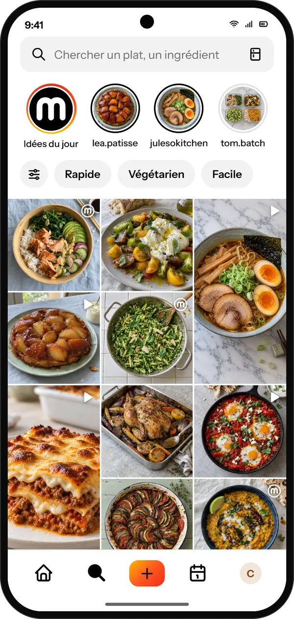 The Search tab: members' stories and Merryl's Today's ideas